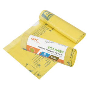 Worki do segregacji odpadów z taśmą ECO BAGS 60L żółte 10 sztuk RAVI